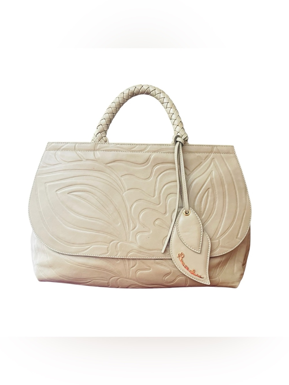 Braccialini Floral-Embossed Leather Satchel Made in Italy